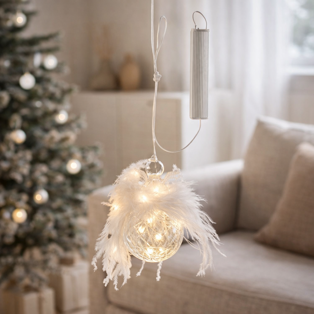 J-Line Boule de Noël Ange - plume/verre - petite - lumières LED en situation