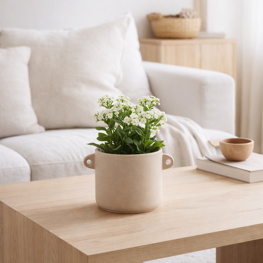 Pot de fleur J-Line Renaissance - céramique - beige - Ø 8,5 cm en situation