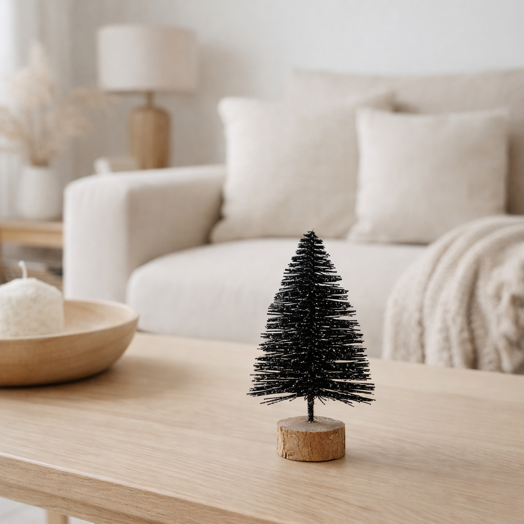 J-Line décoration sapin de Noël - plastique - paillettes/noir - extra petit en situation
