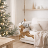 J-Line Pendentif de Noël Renne - bois - naturel/argent en situation