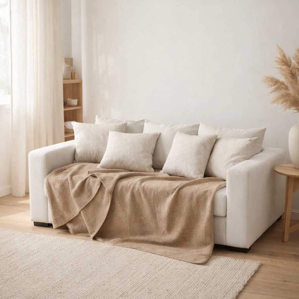COUVERTURE J-LINE pour siège + 5 coussins canapé monaco natural en situation