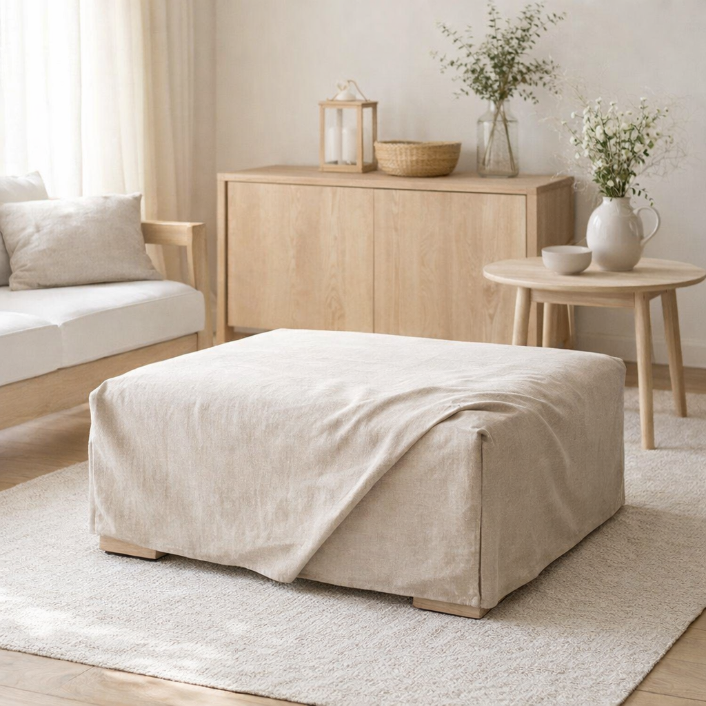 J-Line Housse pour Pouf Monaco Lin Naturel en situation