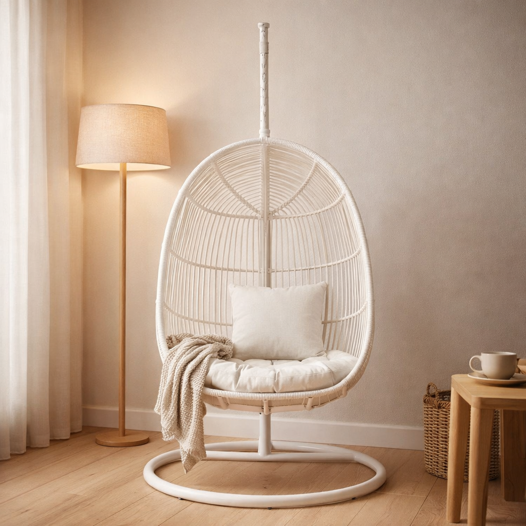 J -Line chaise suspendue ovale - acier - blanc en situation