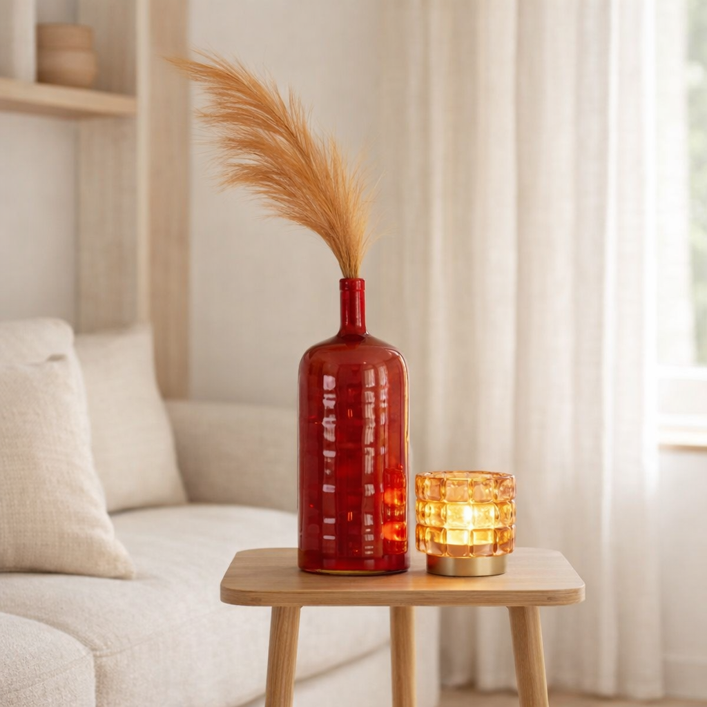 Branche de décoration J-Line Plumeau - plastique - orange/rouille - moyen en situation
