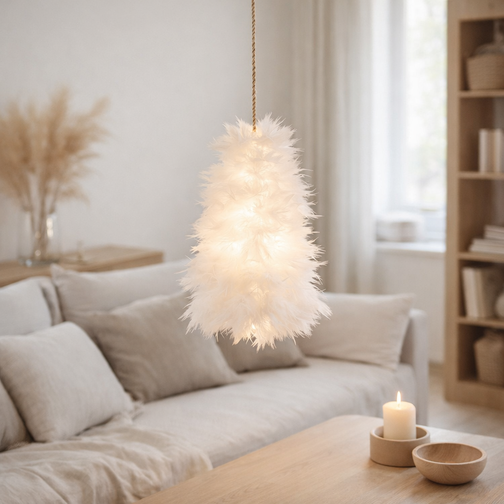 Suspension J-Line Sapin de Noël - plumes - blanc en situation