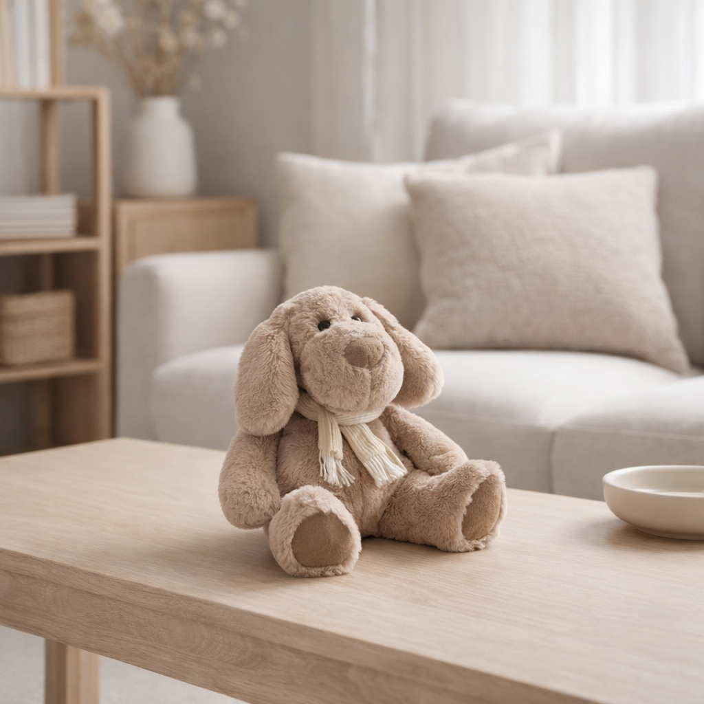 J-Line Chien+Écharpe Assis Textile Beige Medium en situation