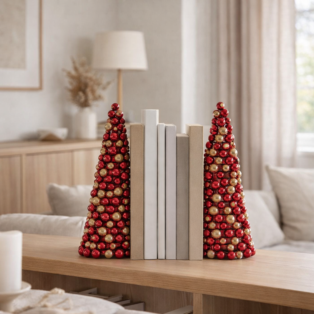 J-Line décoration Cone Balls - plastique - rouge/or - petit en situation