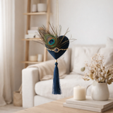 Pendentif J-Line Coeur + Plumes - textile - bleu/vert en situation