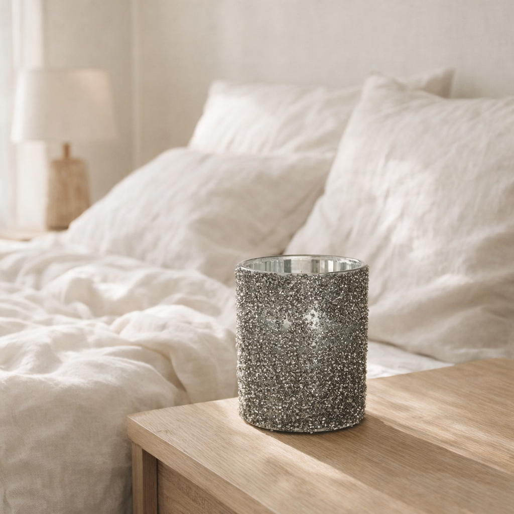 Bougeoir J-Line - photophore Glitter - verre - gris - grand en situation