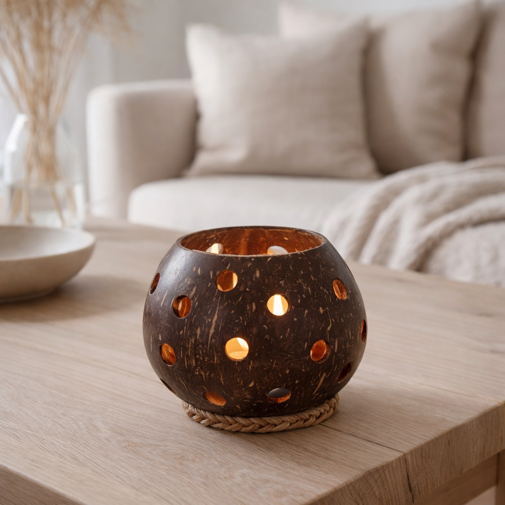 J-Line photophore Coconut Holes - jute - marron - petit en situation