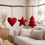J-Line Pendentif de Noël Coeur/Étoile/Sapin de Noël - textile - rouge - 3 pièces en situation