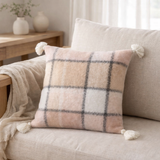Coussin J-Line À carreaux - polyester - beige/rose en situation