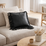 Coussin J-Line Franges - cuir - noir en situation