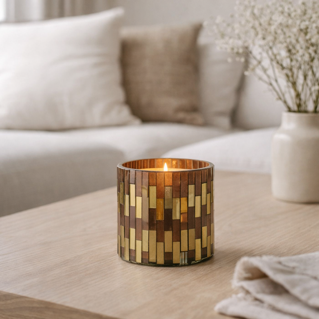 Lanterne J-Line Chic - verre - marron/or - moyen en situation
