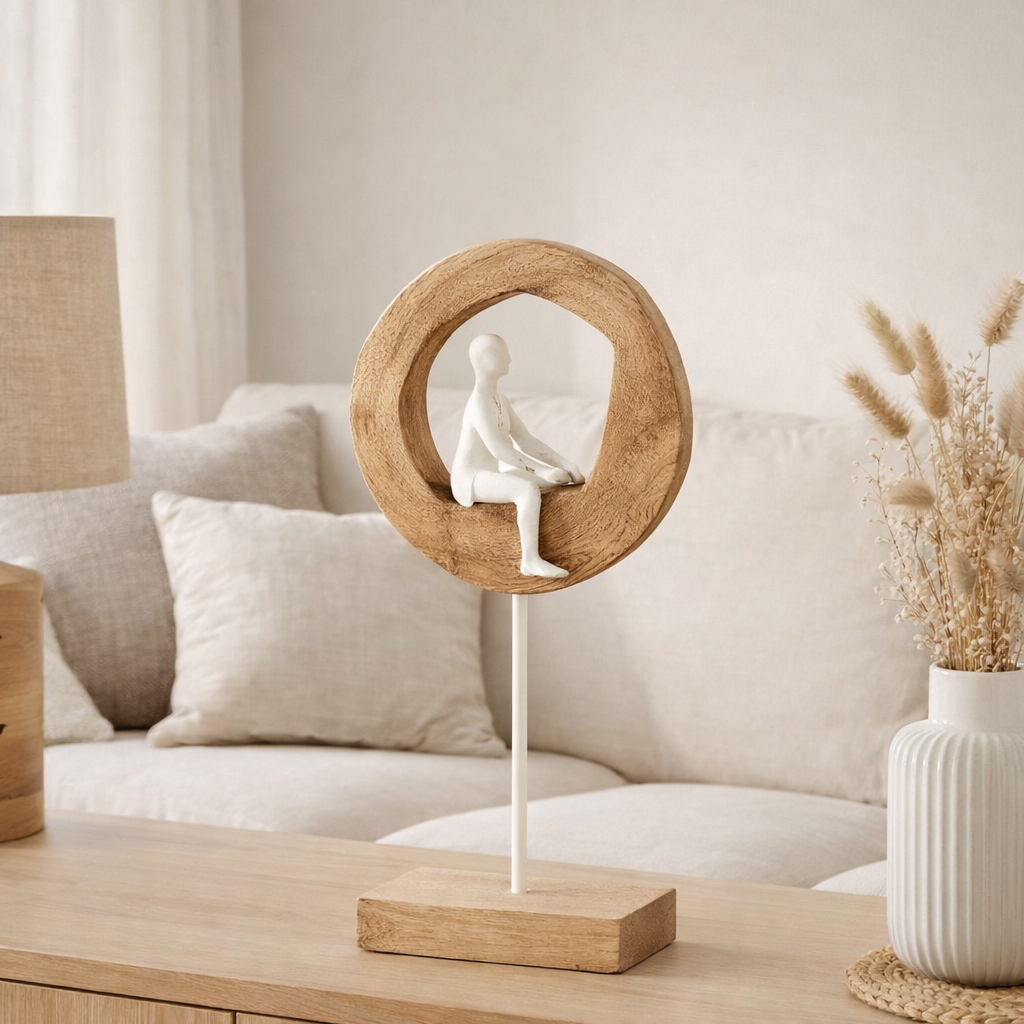 Figurine J-Line Thinker Ring - bois/aluminium - naturel/blanc en situation