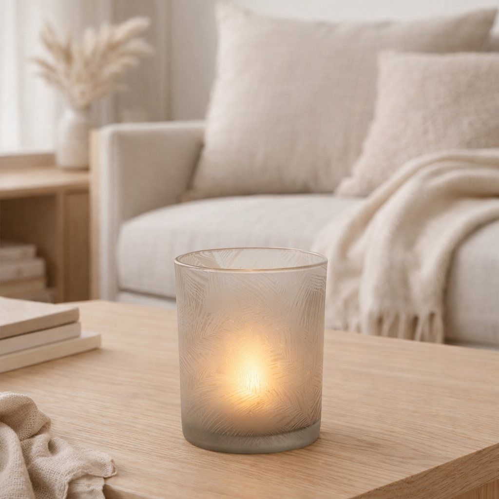 Lanterne J-Line Feuilles - verre - beige - moyen en situation