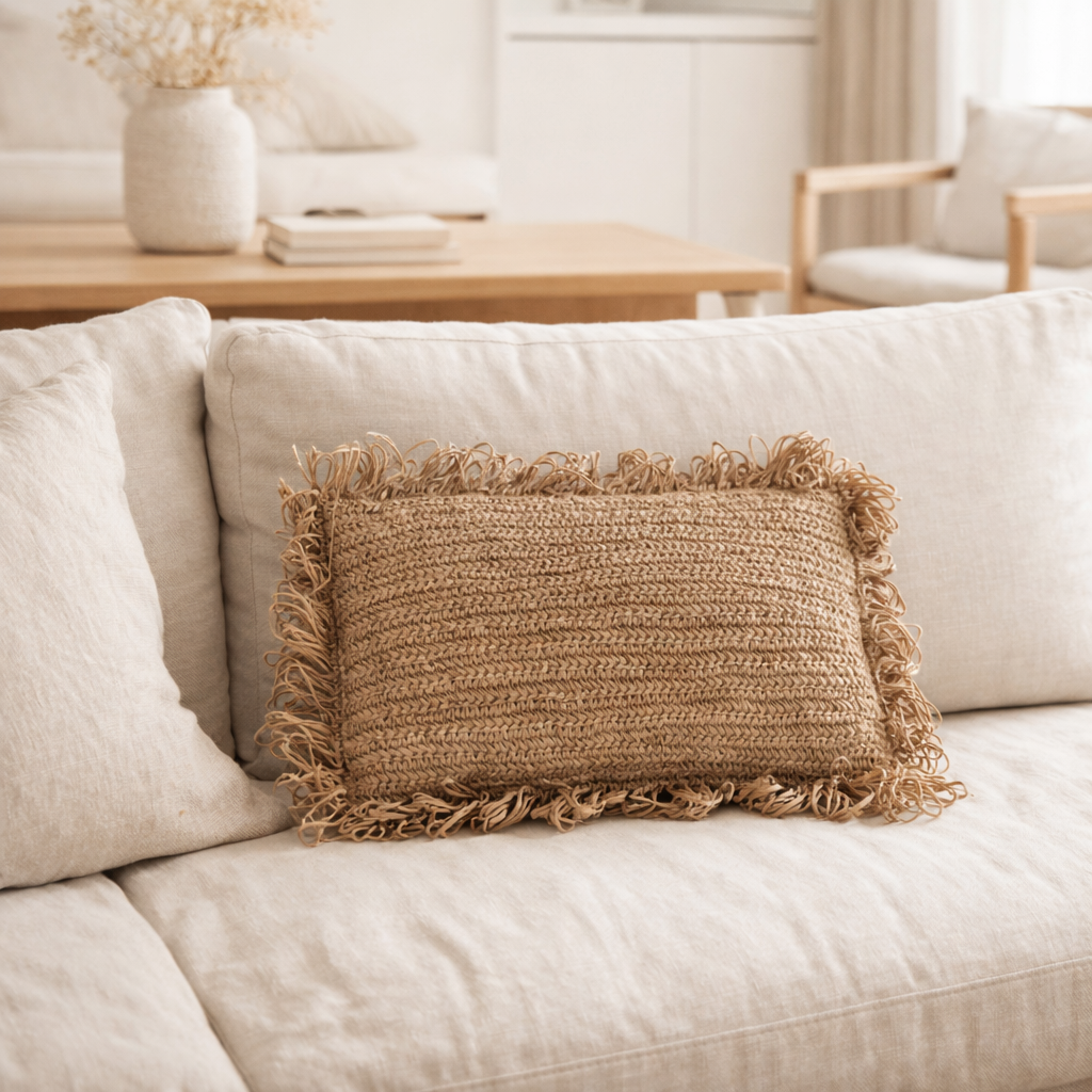 Coussin J-Line Rectangulaire Raphia - jute - naturel en situation
