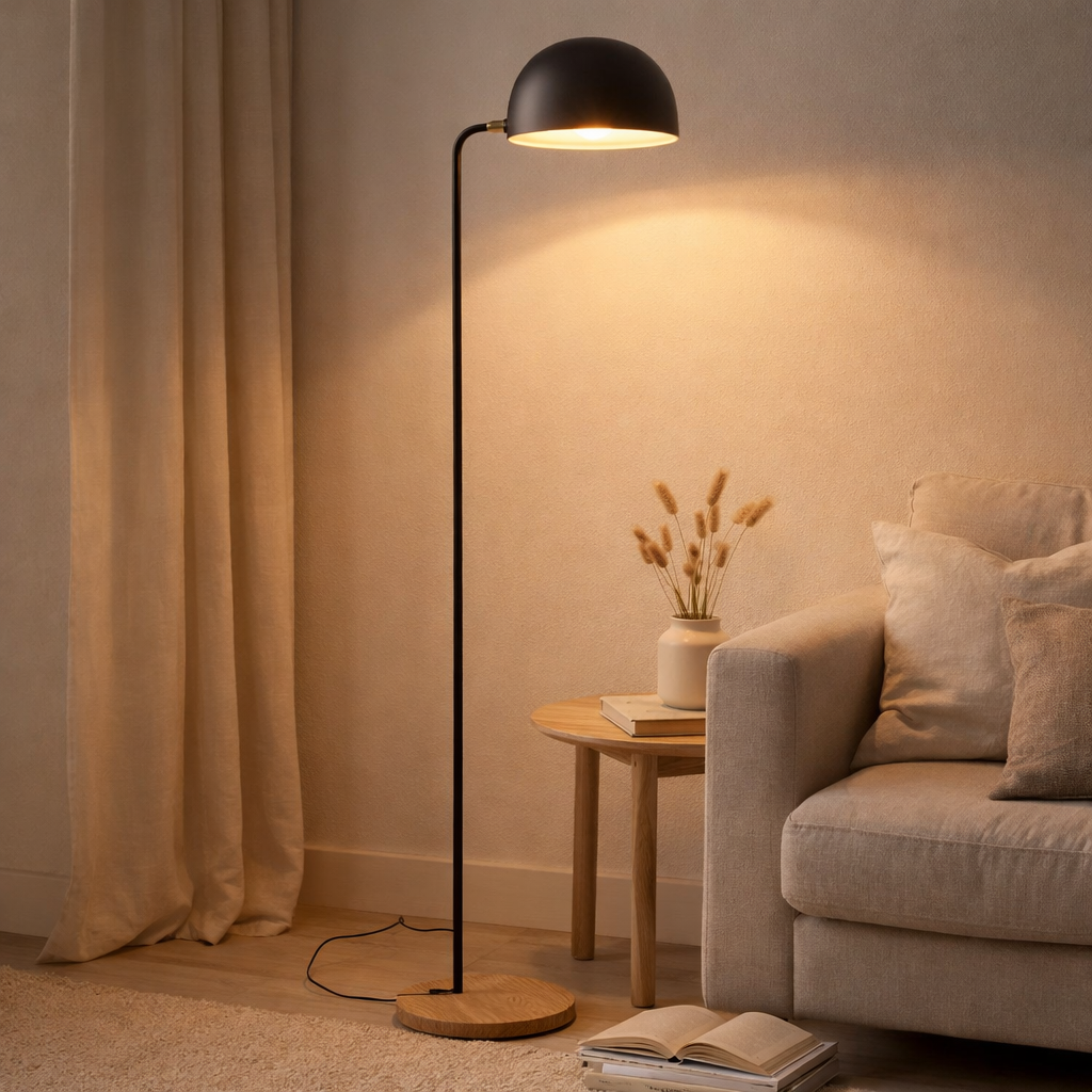 J -Liline Lampe à plancher Evy - Fer / Wood - Black / Naturel en situation