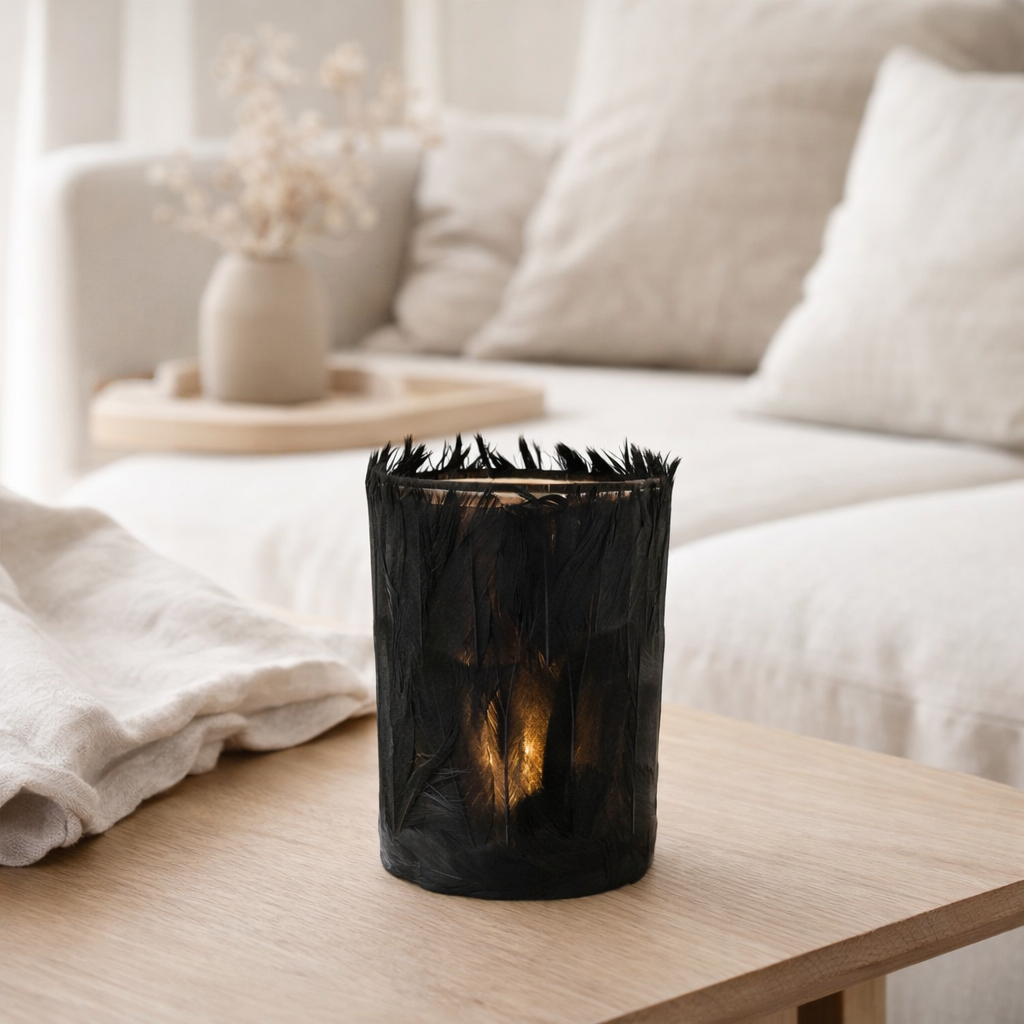 Photophore J-Line Plumes - verre - noir - grand en situation
