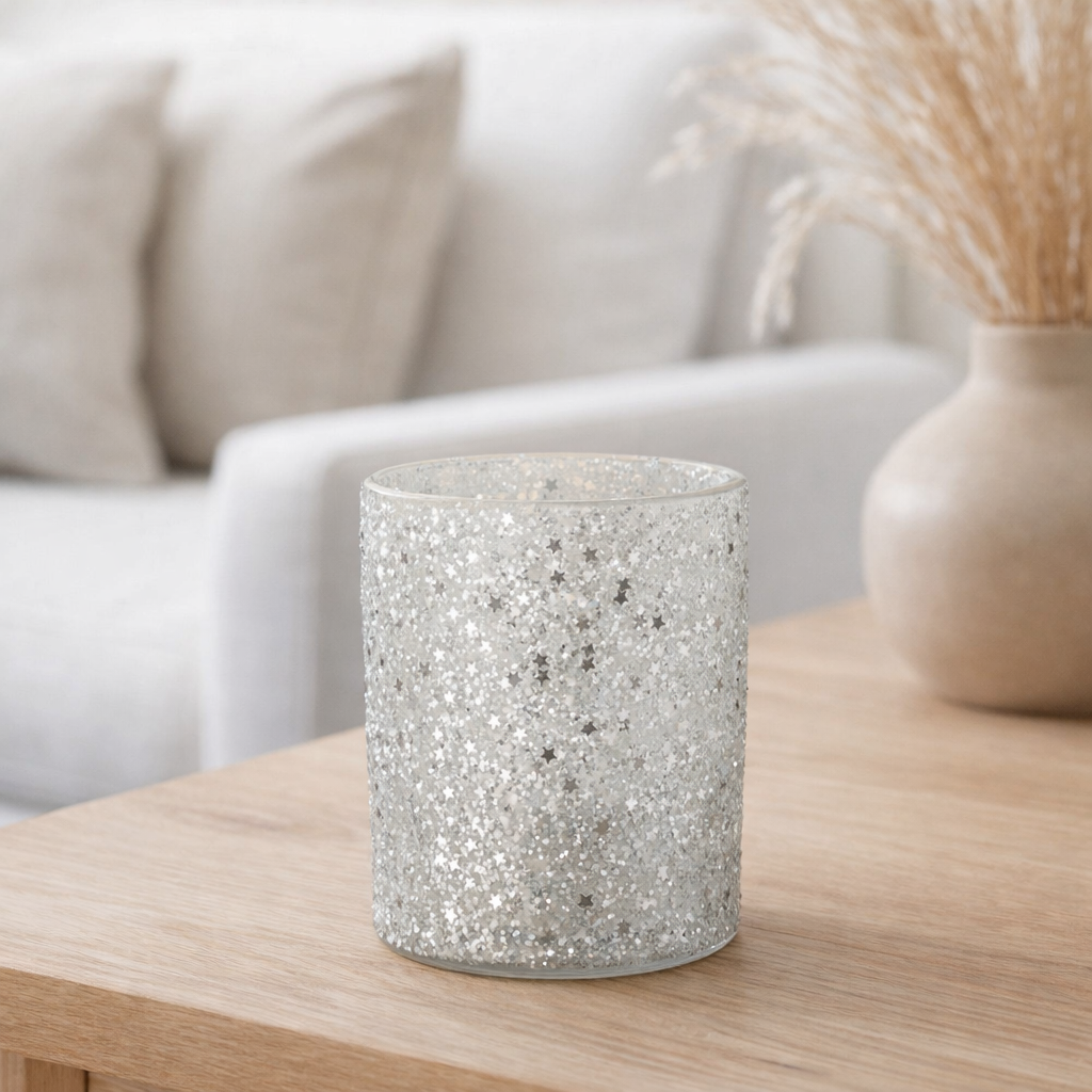 Photophore J-Line Stars - verre - argent en situation