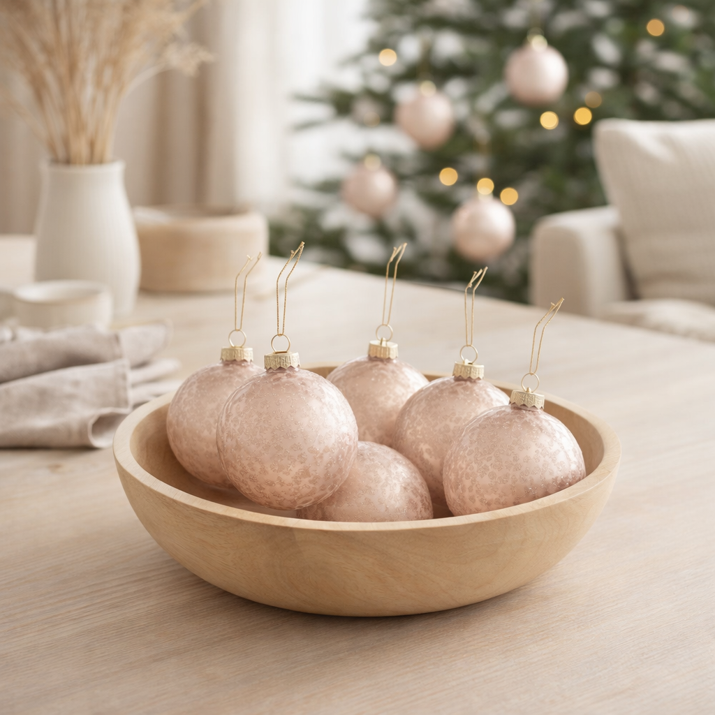 J-Line Boule de Noël Sucre - verre - rose clair - petit - boîte de 6 en situation