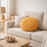 J-Line coussin Rond Mia Kant - coton - ocre en situation