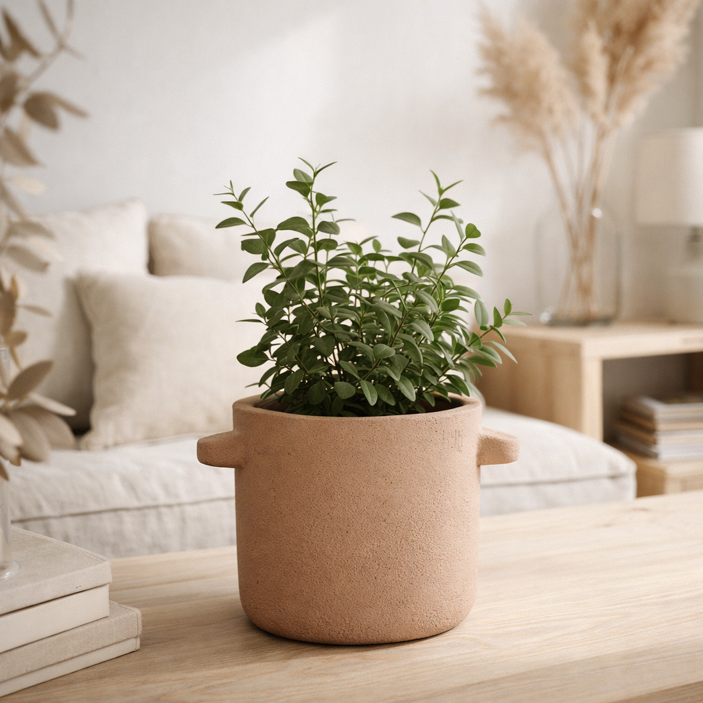 Pot de fleurs J-Line Gustave - ciment - marron clair - Ø 16 cm en situation