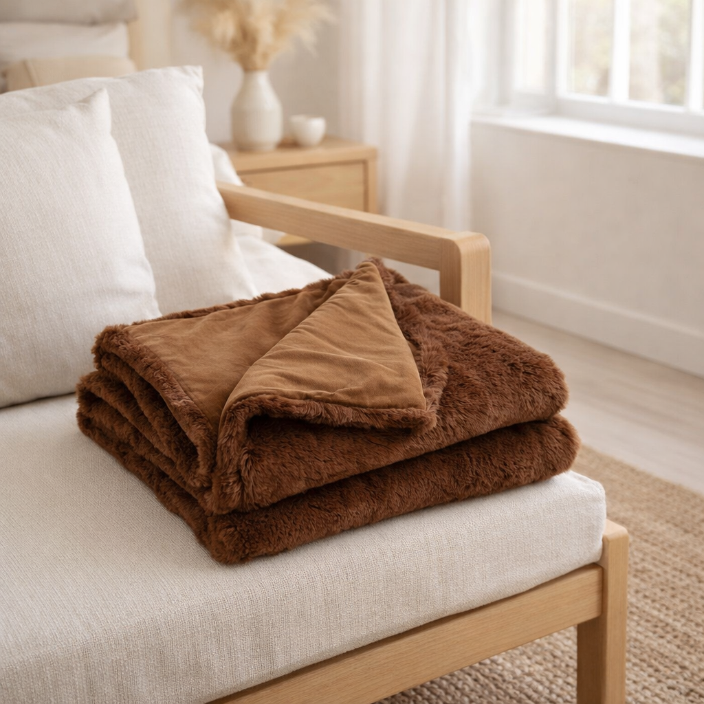 J-Line Plaid Cutie - couverture polaire - polyester - marron - 180 x 130 cm en situation
