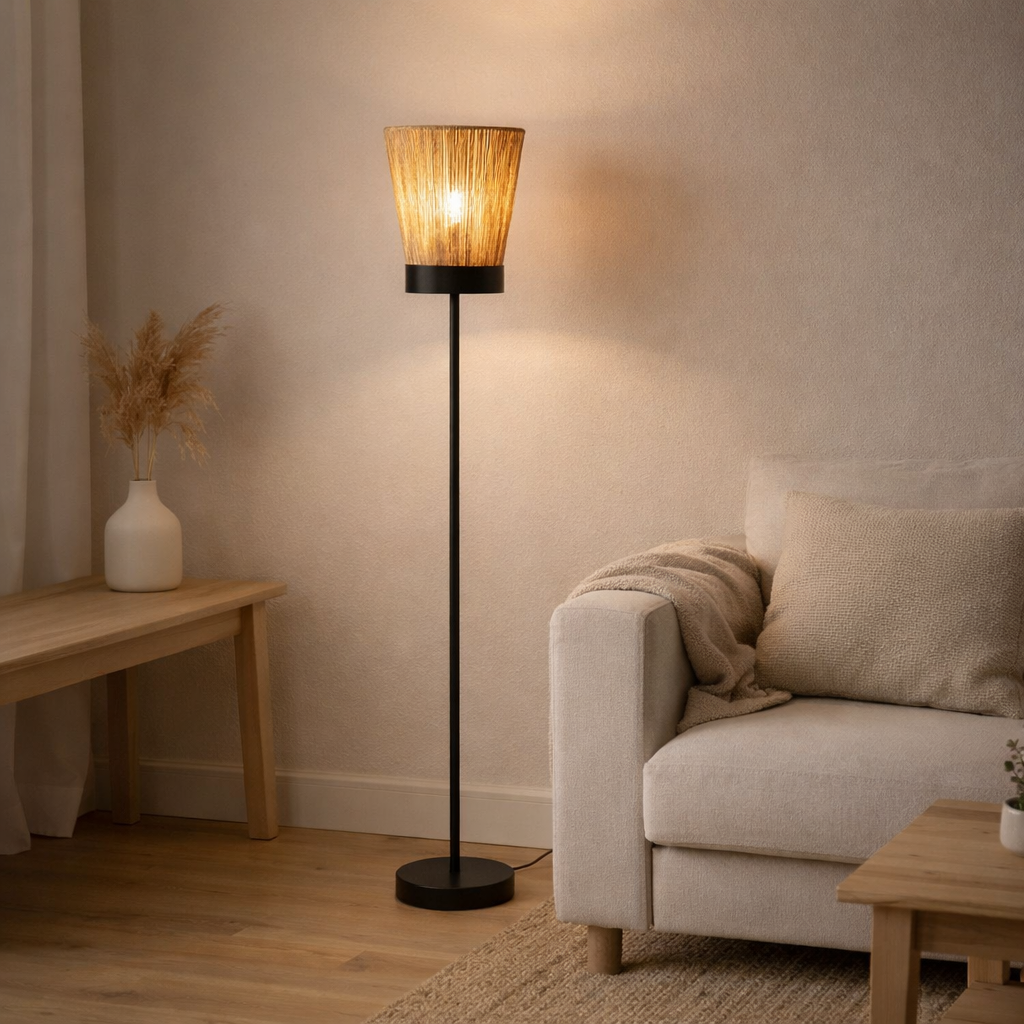 Lampadaire J-Line Luna - jute - beige - grand en situation