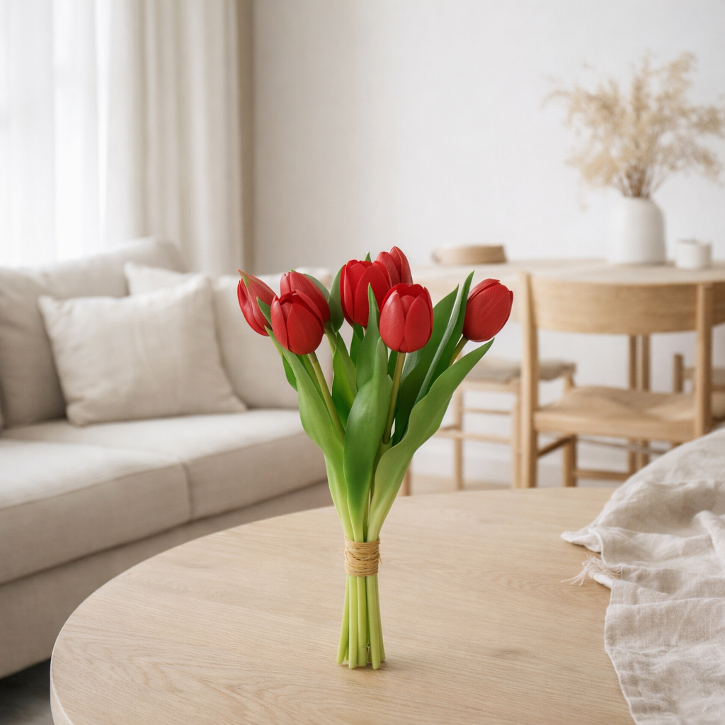 J-Line Bouquet de Tulipes 7 Pièces Pu Rouge Petit en situation