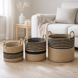 J-Line Set de Trois Paniers Aline Raphia Noir/Naturel en situation