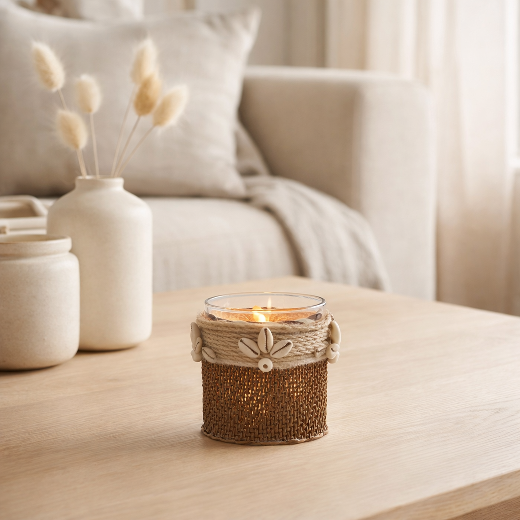 Bougeoir J-Line Coquillages - verre - marron en situation