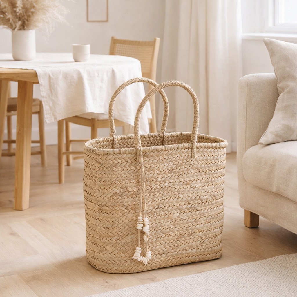 J-Line Sac de Plage Coquillages Jute Naturel Grand en situation