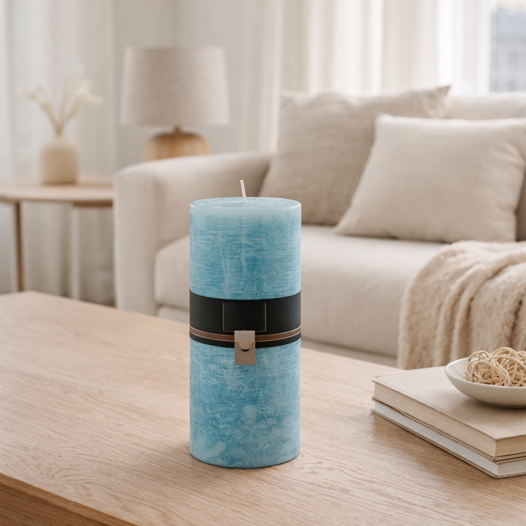 Bougie cylindrique J-Line - azur - XXL - 140U en situation