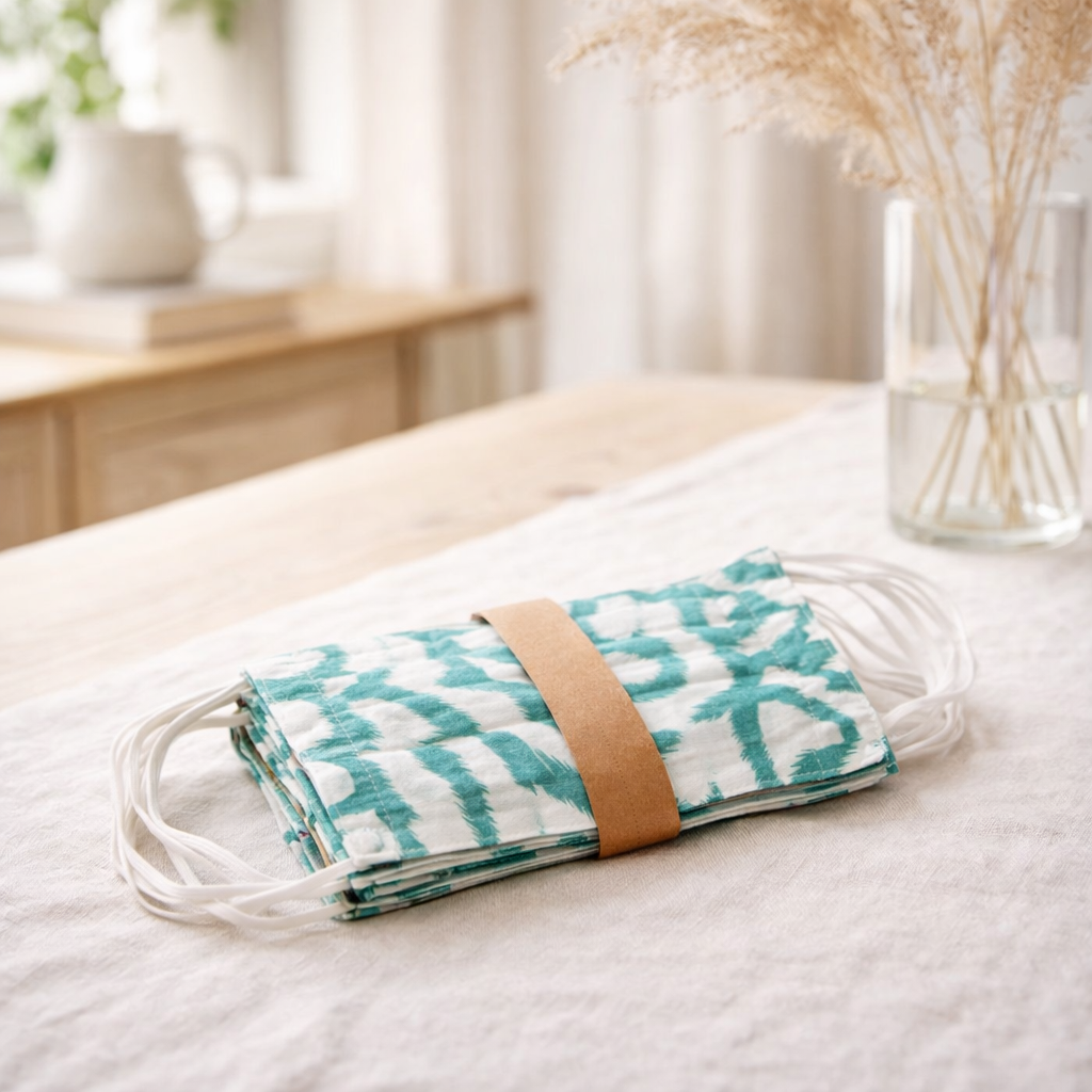 J -line Sac de 7 motifs de masques en bouche - Coton - vert en situation