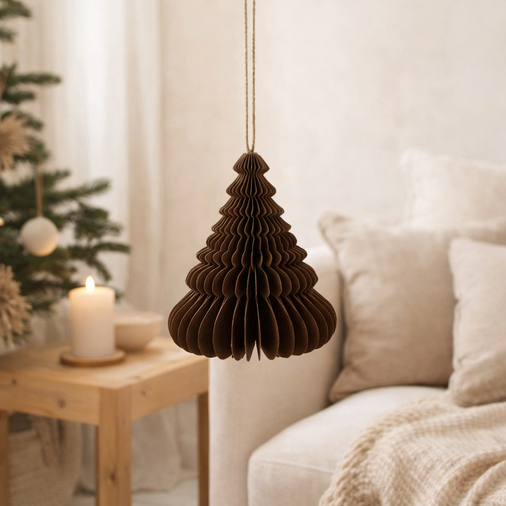 J-Line Pendentif de Noël Sapin de Noël - papier - marron - petit en situation
