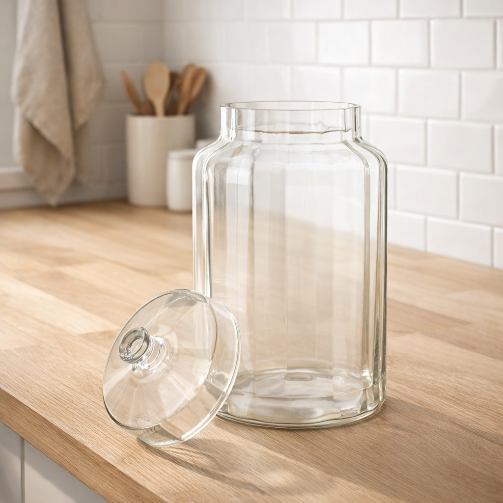 J-Line Bocal de Rangement Elia Verre Transparent Grand en situation