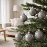 J-Line Boule de Noël Paillettes - verre - gris - boîte de 6 en situation