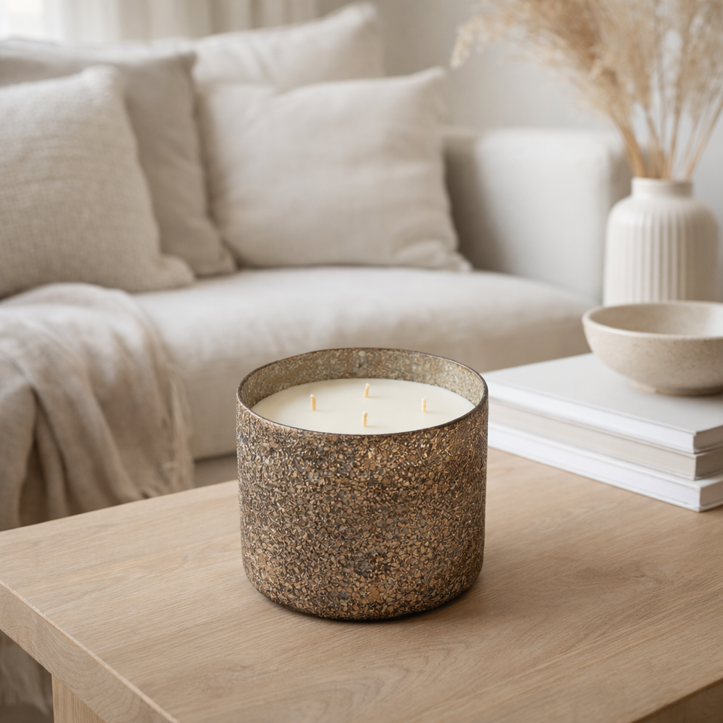 Bougie parfumée J-Line Luxuria - Cookie Crunch - verre - bronze - grande - 80U en situation