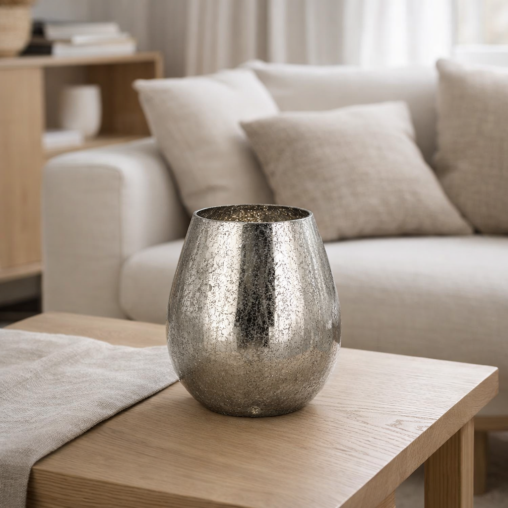 Lanterne J-Line Forme Oeuf Craquelé - verre - gris - petit en situation
