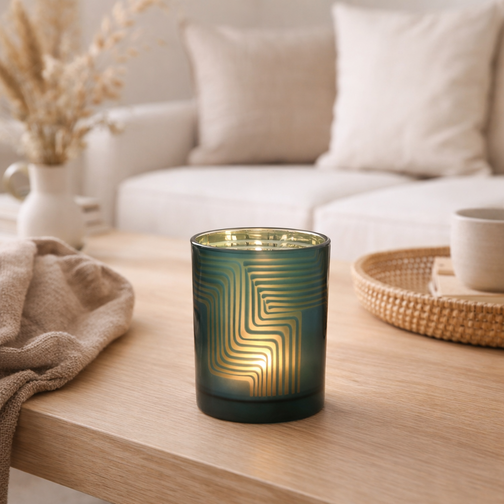 J -line Windlicht Zigzag - Verre - Green - Medium en situation