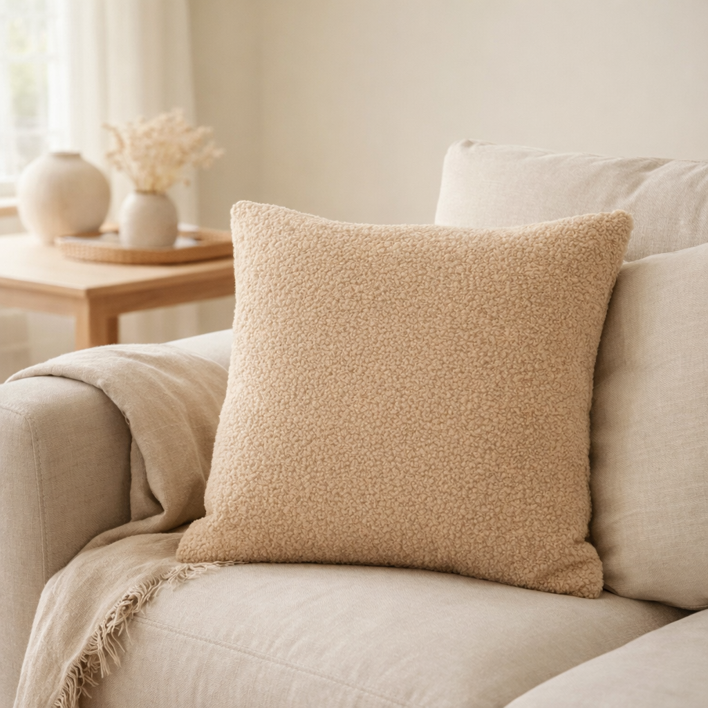 J -line Cushion Teddy Bouclé - Polyester - Dark Beige en situation