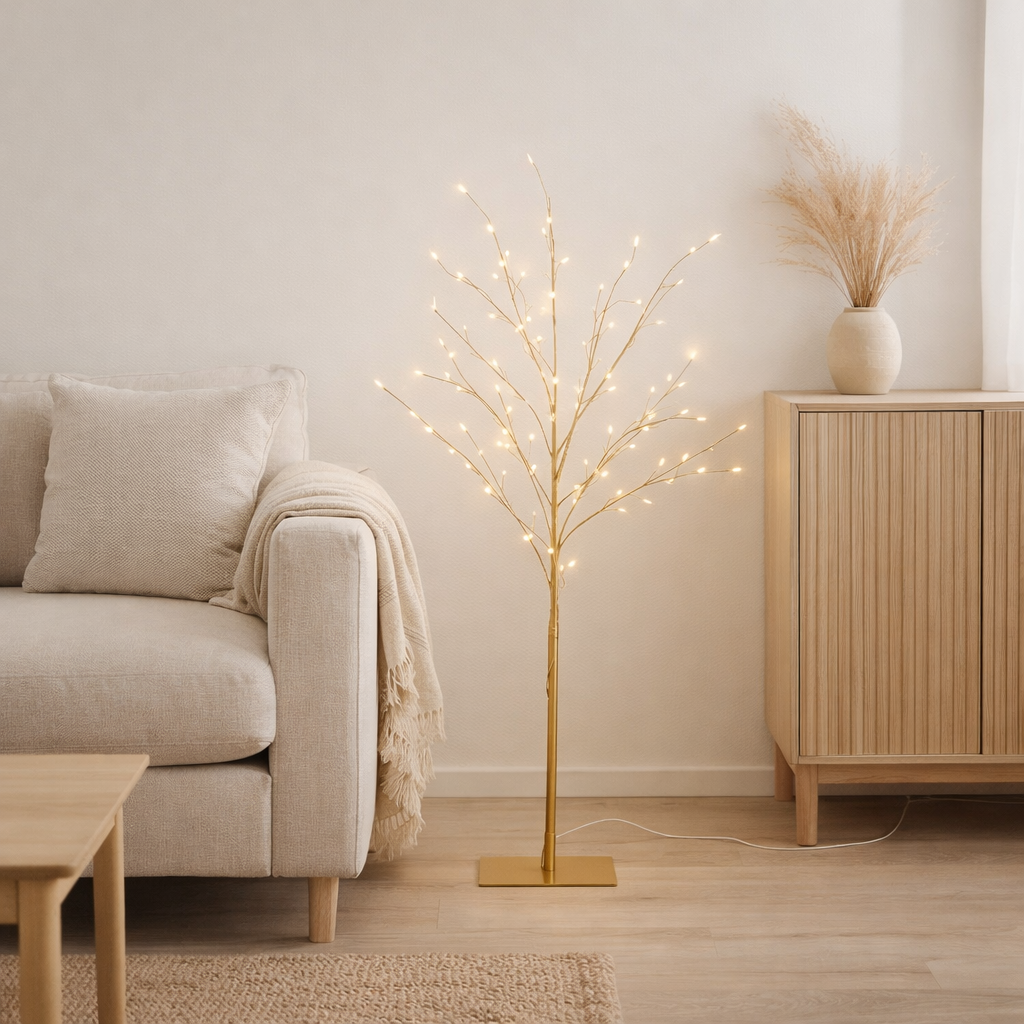 J-Line décoration Arbre Nu - métal - doré - moyen - lumières LED en situation