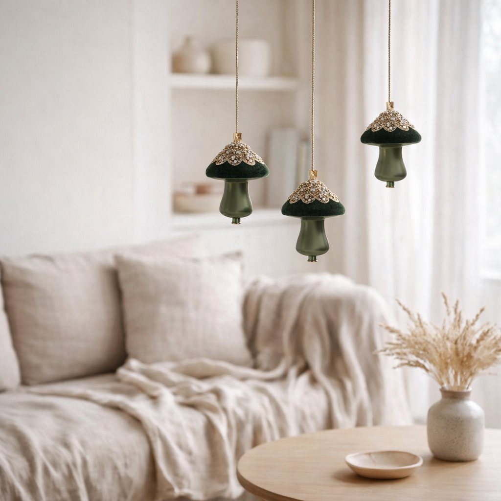 Suspension J-Line Mushroom + Clip - velours - vert - boîte de 6 en situation
