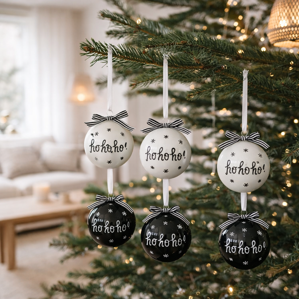 Boule de Noël J-Line - verre - noir/blanc - S - boîte de 6 en situation