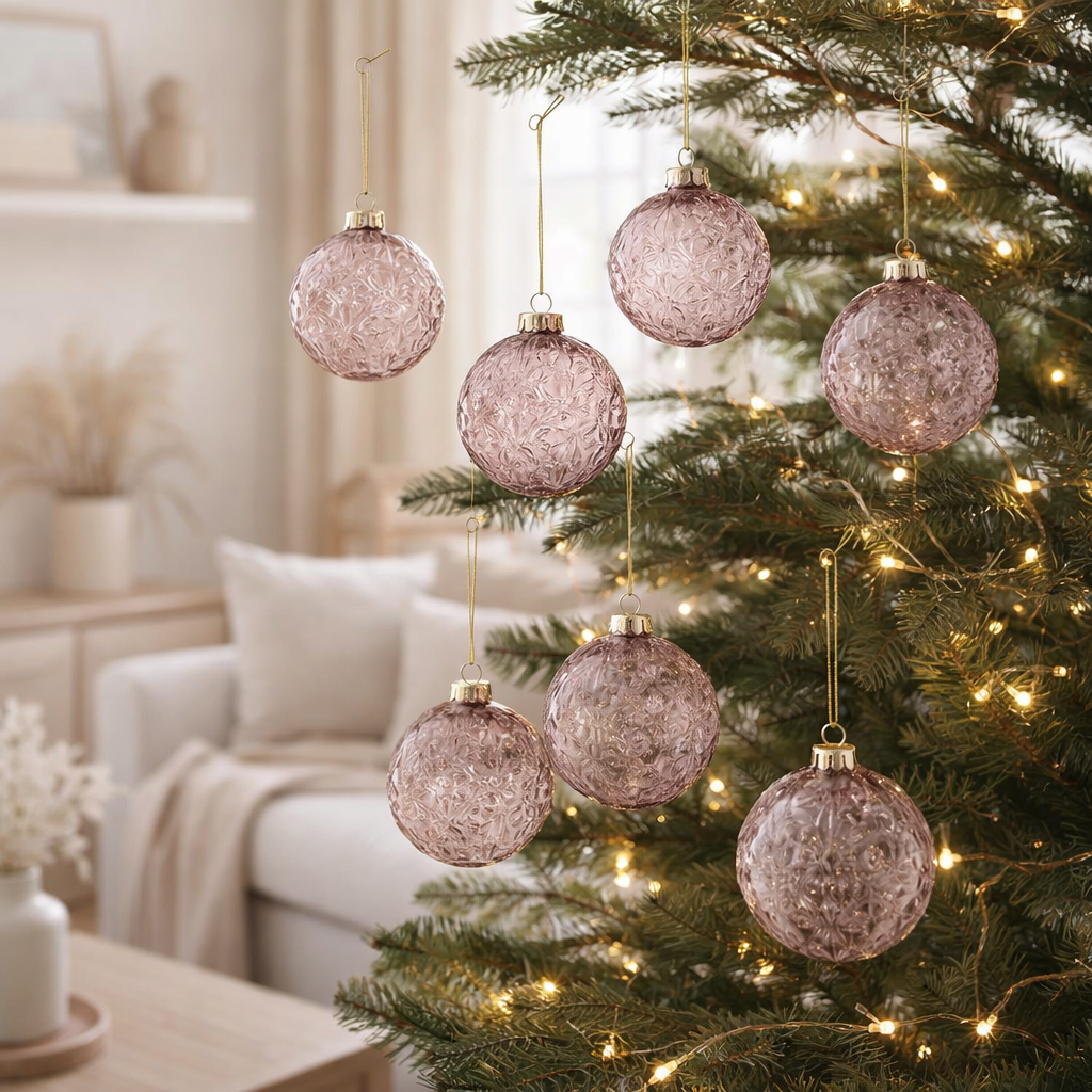 J-Line Christmas Ball Motif - verre - rose clair - petit - boîte de 6 en situation