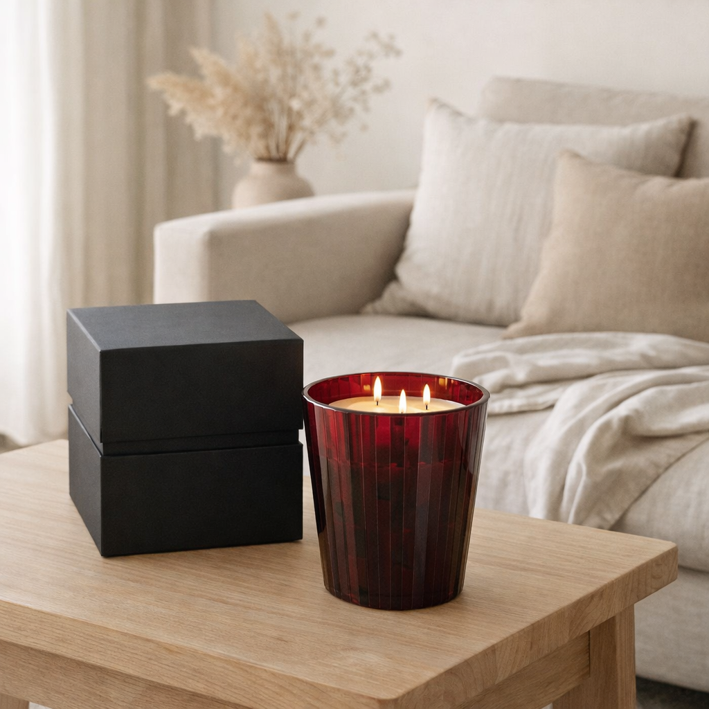 Bougie parfumée J-Line Noa - Ruby Red - verre - rouge - grande - 60U en situation