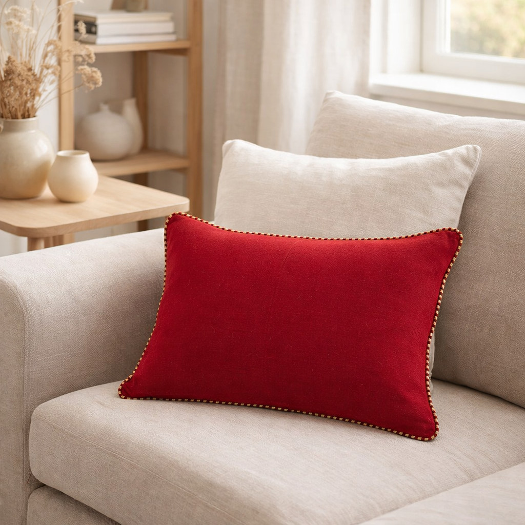 Coussin J-Line Bonheur - textile - rouge/or en situation