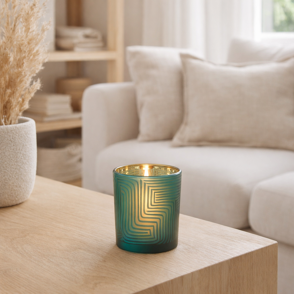 Bougeoir J-Line Zigzag - verre - vert - petit en situation