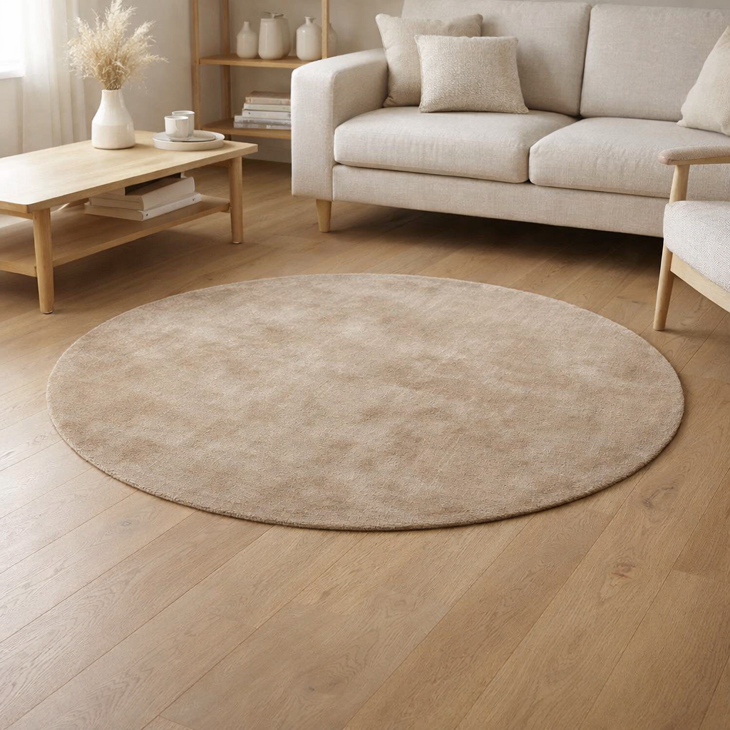 Tapis J-Line Rond Fait Main - viscose - beige en situation